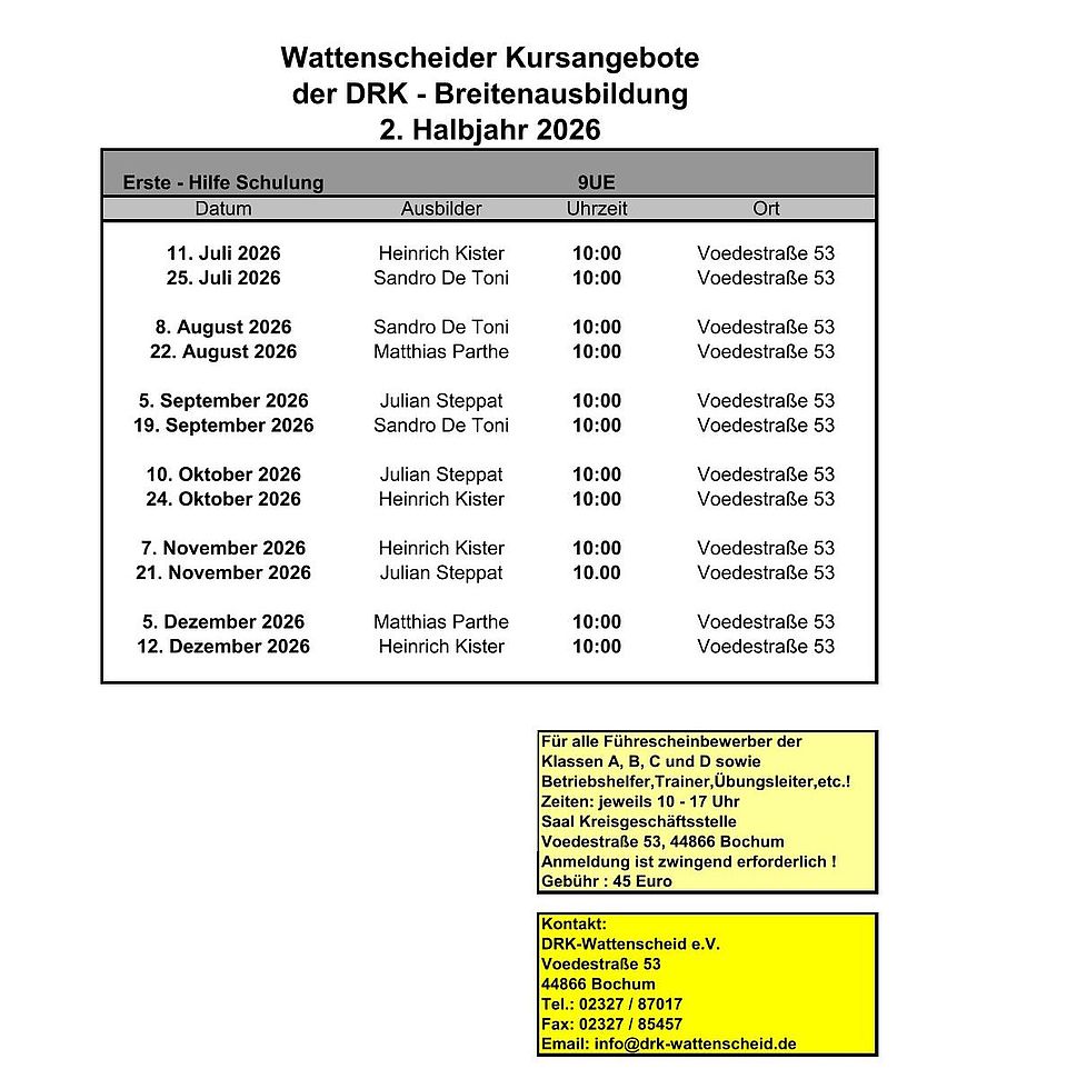 Termine für das 2. Halbjahr 2026