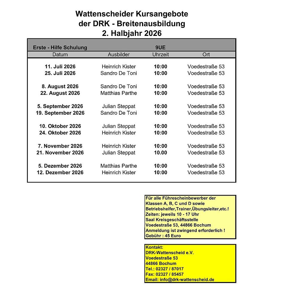 Termine für das 2. Halbjahr 2026